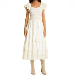 Sea Everleigh Eyelit Smocked Midi Dress M